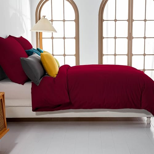 Soifox bettwäsche Rot 135x200 - bettwäsche-Sets aus Mikrofaser bügelfrei & knitterfrei mit Reißverschluss 1 Bettbezug 135 x 200 + 1 Kissenbezug 80 x 80 cm