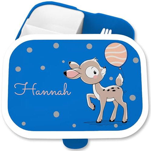 Brotdose Kinder Campus für Mepal - Brotbox süßes Reh Vesperdose Rehkitz Jausenbox I - 750 ml - Blau - geschenke kindergarten personalisierte brotdosen rehlein tier vesperbox kita lunchbox start