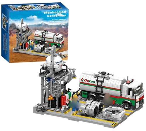Chemieanlagen Bausteine Architektur Modell, 721 Klemmbausteine Tankstellen für den Gastransport Bausteine Bausatz, Modular Building Haus Kompatibel mit Lego