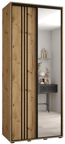 MEBLE KRYSPOL Davos 7 120 Schlafzimmerschrank mit Zwei Schiebetüren - Moderner Aufbewahrungsschrank mit Spiegel, Kleiderstange und Regalen - 235,2x120x60 cm - Artisan Artisan Schwarz