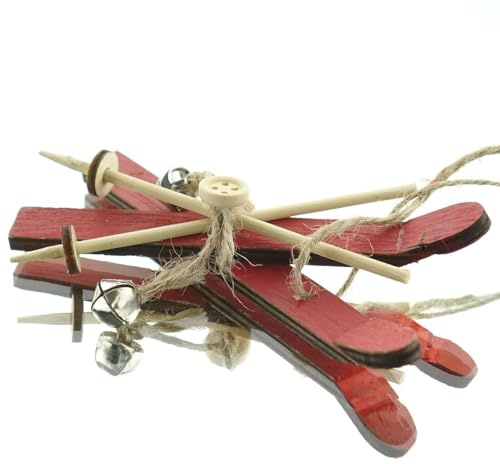 Gasper Weihnachtsanhänger Holz-Ski Rot 12 x 5 cm - Holz & Metall
