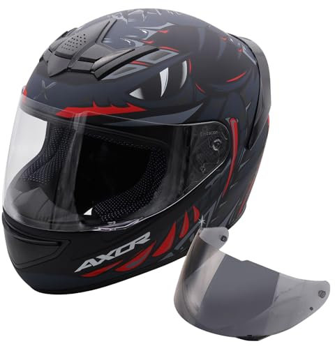 Motorcycle Full Face Crash Helmet Motorbike Scooter Free Smoked Visor Axor Rage Python Black Grey Red Matt (Large)