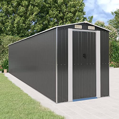 SECOLI Geräteschuppen XXL Metall Gerätehaus Anthrazit 192 x 855 x 223 cm Gartenschrank Wetterfest Outdoor Schrank Gartenhütte Terrassenschrank Metall Geräte Schuppen Verzinkter Stahl