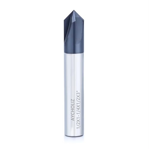 AYCHOLIZ Carbide Chamfer End Mill 90 Degree 1/2 Shank Dia - V Groove, AlTiN Coated 4 Flute - for Alloy Steels,Hardened Steels
