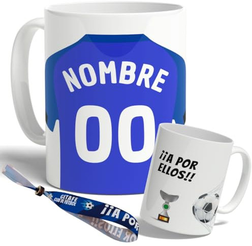 DEREGALOOS Taza Personalizada con nombre de Fútbol Getafe. Tazas de Desayuno personalizada. Regalo Original para Aficionados del Futbol. Regalos Mundial Getafe. Pulsera de regalo