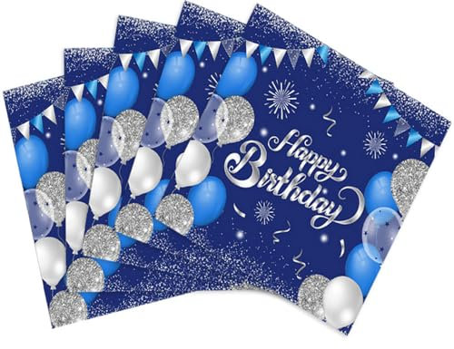 Einweg-Papierservietten Happy Birthday, Blau und Silber, für Abendessen, Picknick, Cocktail, Geburtstag, Party, Dekorationen für Mann und Frau, 40 Stück