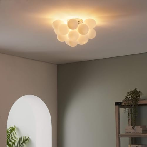 Kosilum – Designer-Deckenleuchte mit 17 weißen Gläsern – Bartali, Licht warmweiß Beleuchtung für Wohnzimmer, Schlafzimmer, Küche, Flur – 4 x max. 28 W – G9 – IP20