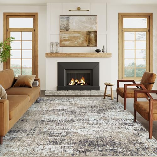 HUGEAR Moderne Abstrakte Taupe Teppich 240 x 300 cm Maschine Waschbar für Wohnzimmer, Schlafzimmer, Esszimmer - Braun Innen Akzent Niedriger Stapel Distressed Wurf