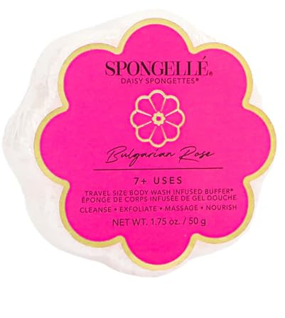 Spongellé Bulgarian Rose Daisy Spongette Bath Sponge | Built-in Body Wash & Body Scrubber, Shower Loofah Sponge for Women, Travel Essentials | 7+ uses