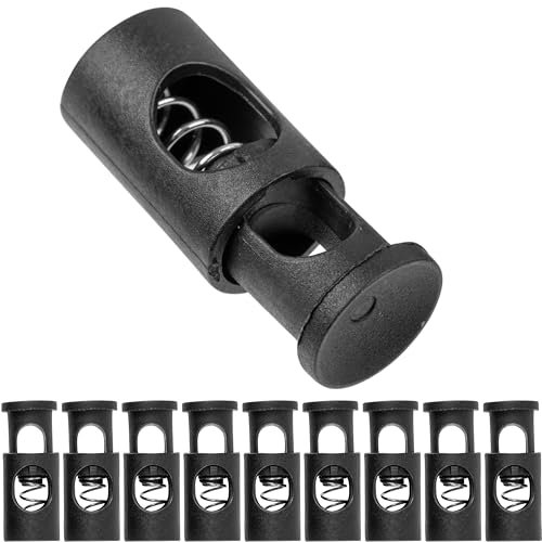 Kordel Stopper, 1-Loch, 10 Stück, Schwarz, für bis Ø 6 mm Kordeln, Band Klemme Jacke, Bekleidung, Rucksack, Gummikordel Stopper, Schnellverschluss Schnürsenkel, Schnur Rutsche, Tanka Kordelstopper