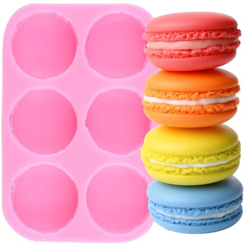 XMOLDNMS 6-Cavity 3D Macaroon Hamburger Silicone Moulds Macaron Fondant Mould for Cake Decorating Cupcake Topper Chocolate Gum Paste Candy Polymer Clay