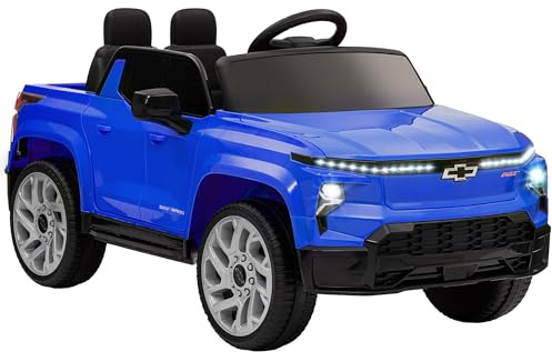 Qaba 12V Kids Ride on Truck, Chevrolet Silverado EV RST Licensed Electric Car with Parent Remote Control, Back Storage, Spring Suspension, Soft Start, Auxiliary Wheels, LED Lights, Music, MP3, Blue