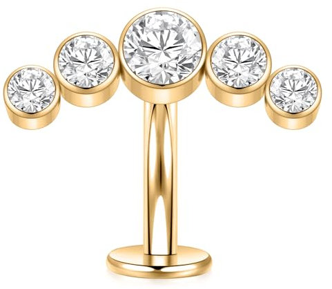 hengkaixuan G23 Titan Bauch Ring gekrümmt Bauch Barbell 14G flachen Boden schwimmende Bauchnabel Ringe Bauchschmuck Gold Nabel Piercing Schmuck Innengewinde Nabel Ring mit CZ Bauch Piercing 10mm