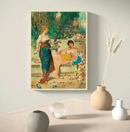 GOSRD Renaissance Hans Zatzka Gemälde Reproduktion Drucke Poster Edle Dame im Garten Leinwandgemälde Wandkunst 31,4 x47,24(80x120cm) Kein Rahmen