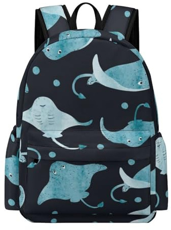JZemdybill Rucksack, Manta- und Fisch-Rucksack, lässiger Tagesrucksack für Outdoor, Sport, Reisen, Manta Ray und Fisch, 42x30x15cm