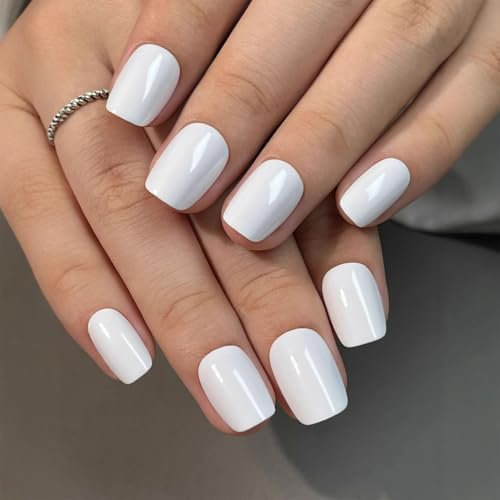 32 PCS White Short Press On Nails Kit- French Tip Stick On Nails with Glue and Tools, French Fake Nails for Women Nail Art at Home DIY Manicures 8