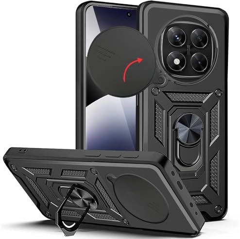 XCYYOO Hülle für Redmi Note 14 Pro 5G mit Ring, Handyhülle Redmi Note 14 Pro 5G mit Kameraschutz Schutzhülle Magnetische Autohalterung Stoßfest Bumper Case - Schwarz