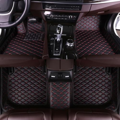 Fußmatte Pkw Benutzerdefinierte Auto Luxus Leder Auto Boden Matte Für Peugeot 2008 2020 2021 2022 Auto Matte wasserdichte Zubehör Auto Leder Fussmatten(Schwarz Rot)
