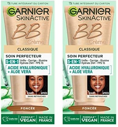 GARNIER Skin Active – BB Creme – All-in-1-Perfektionspflege – Einheitlich, mattiert & spendet Feuchtigkeit, LSF 25, Hyaluronsäure & Aloe Vera, Vegan & Cruelty Free – für Mischhaut bis fettige Haut –