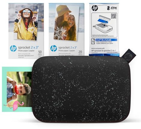 HP Sprocket 2x3 Sofortbild-Smartphone-Fotodrucker 75-Blatt-Bundle – Bluetooth Tragbarer Farb-Wireless-Mobildrucker (Schwarz) Zink Kleberückseiten-Fotos