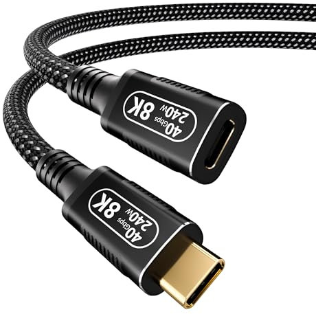 Smoizheff 0.5M/1.6FT USB-C Extension Cable 40Gbps for Thunderbolt 4, Male to Female, 240W PD & 8K Display, Compatible with Thunderbolt 3/USB4/USB3/SSD/eGPU, Compact High-Speed Data Transfer