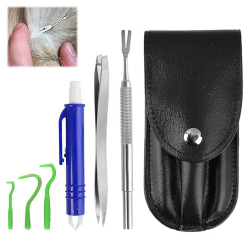 CKDSA Zeckenzange 6er Set für Hunde Katze Mensch Haustiere Edelstahl Zeckenpinzette mit Aufbewahrungstasche Zeckenhaken Zeckenentferner Zeckenentfernung zum Entfernen Von Zecken