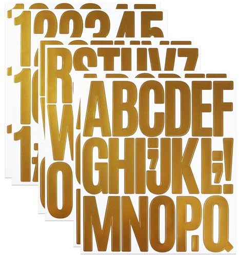 3 Inch Sticky Letter Number Stickers, Stick On Vinyl Large Alphabet Sticker | 6 Sheets Letters Decals for Scrapbook, Mailboxes, Bulletin Boards, DIY & Craft - Gold