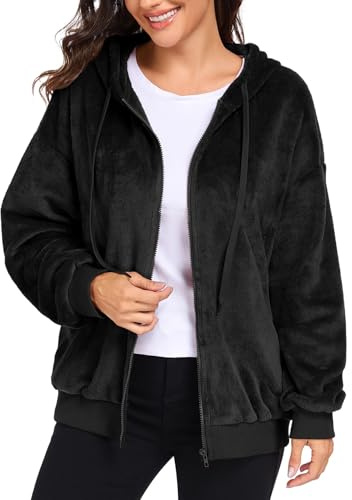 PrinStory Zipper Hoodies Damen Fleece Kapuzenpullover Mit Reißverschluss Langärm Winter Kapuzenjacke