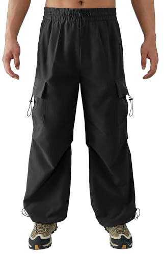 APTRO Mens Cargo Trousers Baggy Joggers Water Resistance Outdoor Hiking Cuffed Casual Pants with 5 Pockets Black L