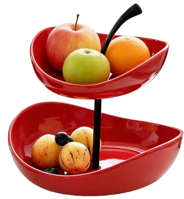 Cuenco de frutas de 2 niveles de cerámica multicapa para servir, soporte de frutas desmontable, soporte de frutas para encimera de cocina, cesta de alimentos de plástico para cocina, fiesta