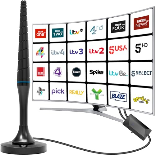 Indoor TV Aerial with Signal Booster, 2026 HD Digital TV Aerial for Freeview TV with Strong Magnetic Base, 650+ Miles Long Range Indoor Aerial for TV for 4K 1080P Local Channels, 4M Cable (Long Stick)