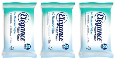 Elegance Flushable Toilet Tissue Wipes, Aloe Vera Enriched, Skin pH Neutral, Soft Touch, Fine to Flush Certified, 40 Wipes, Pack of 3