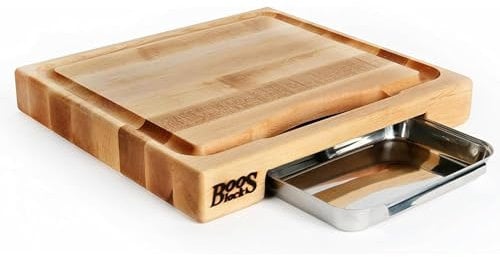 Boos Block Juice Groove Chopping Board With Drip Tray - Butchers Block Chopping Board - Extra Thick Chopping Board - North American Hard Maple - Meat Carving Board - 15 x 14 x 2,25 Inches