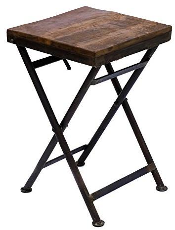 Brillibrum Design Kleiner massiver Klapptisch Echtholz FSC-Zertifiziert klappbar Hocker Metallgestell Gartenhocker Balkontisch Beistelltisch Holz Klapptisch (Klein: 46cm x 29,5cm x 29,5cm)