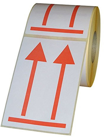 Versandetiketten Doppelpfeil - hier oben auf Rolle - 100 x 150 mm - 500 Stück - rot/weiß