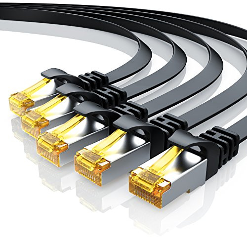 5 x 0,5m Cable de Red Cat.7 Plano - Cable Ethernet -Gigabit Lan 10000 Mbit s -Cable de Conexión - Cable Plano- Cable de Instalación - Cable Cat 7 Apantallamiento U FTP PiMF con Conector RJ45