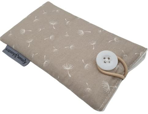 anpassbare Handytasche Stoff - PUSTEBLUME BEIGEGRAU - mit Knopf für alle Handymodelle - gepolstert-