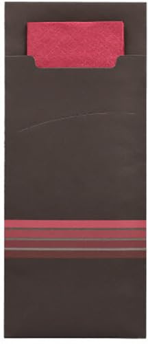 520 Bestecktaschen 20 cm x 8,5 cm schwarz/bordeaux Stripes inkl. farbiger Serviette 33 x 33 cm 2-lag. 86703 Papstar Serviettentaschen Streifen
