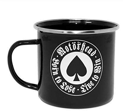 Motörhead I Born to Lose I Emaille Becher I Outdoor Tasse I mit Motiv I ca. 400 ml I lizenziertes Originaldesign, Weiß