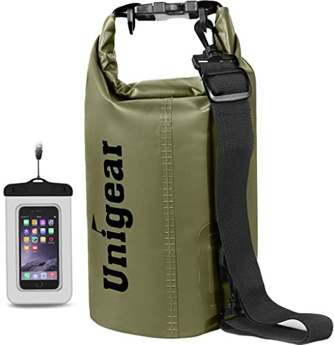 Unigear 5L/10L/20L/30L/40L Dry Bag Sack with Waterproof Phone Case and Long Adjustable Shoulder Strap for Boating, Kayaking, Fishing, Rafting, Swimming, Camping and Snowboarding (Amy Green, 10L)
