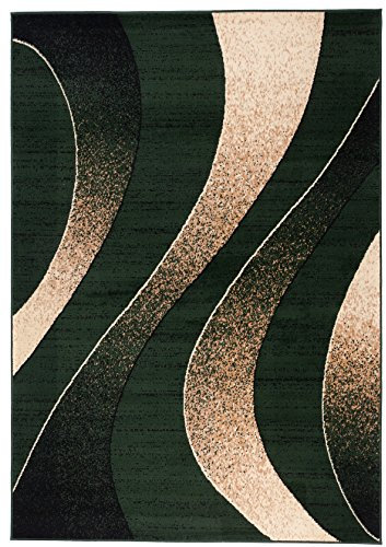 Carpeto Modern Teppich Grün 200 x 300 cm Wellen Muster Kurzflor Monaco Kollektion