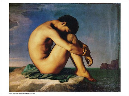 Flandrin Hippolyte Young Man Nude Kunstdruck Akt Gemälde Erotik nackter Mann Sixpack Männer 80x60cm + 2 St Posterleisten Alu 93,5 cm