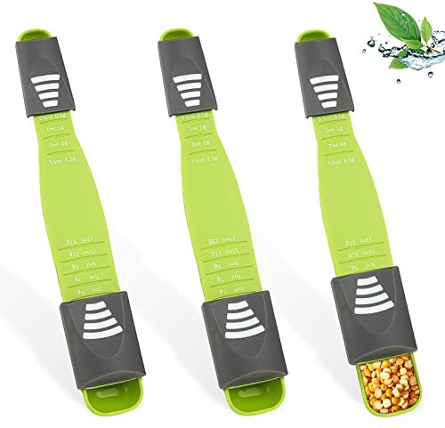 Juego de 3 cucharas medidoras de doble extremo, cuantitativas ajustables, 8 diferentes, para azúcar, sal, café, leche en polvo, proteína en polvo, gran ayudante de cocina