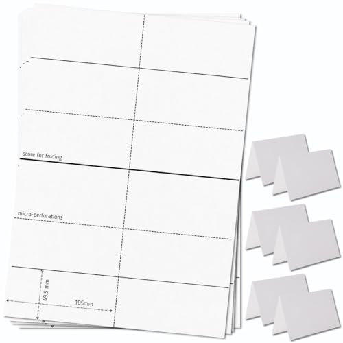 OfficeGear kleine Klappkarten, 6-fach [25 Blatt – 150 Stück] – 49,5 × 105 mm – Bedruckbare Tischaufsteller aus 170 g/m² Karton – für Hochzeiten, Hotels, Konferenzen, Events – inkl. Designvorlage