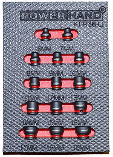 3/8 Drive Low Profile Impact Socket Set 6-19mm Powerhand in Foam Tray
