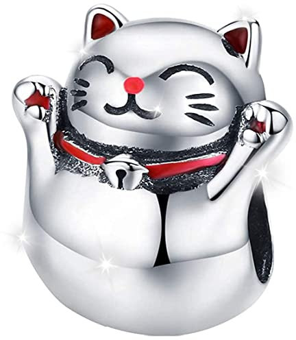 MariaFonte Charm Anhänger Neu 2025 Japanische Katze Maneki Neko Geburstag Jubiläum Original Angebot Perlen Armband Silber 925 Günstig Herz Mama Familie Frau Kompatibel Glücksbringer Weihnachten Mädel