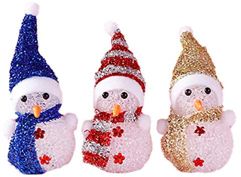 OSALADI 3 Stücke LED Schneemann Figur Nachtlicht Dekofigur Weihnachtsdeko Beleuchtung Weihnachten Tischdeko Beleuchtet für Xmas Dekoration Feengarten Deko Weihnachtsgeschenke(Zufällige Farbe)