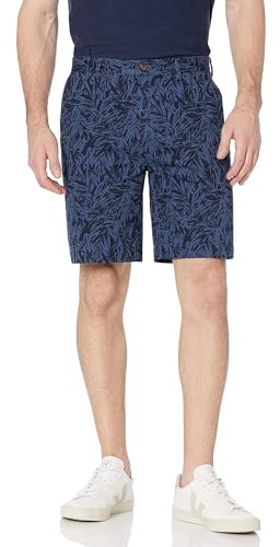 Amazon Essentials Men's Classic-Fit 9 Inch Chino Shorts, Indigo Palm Leaf Print, 38W
