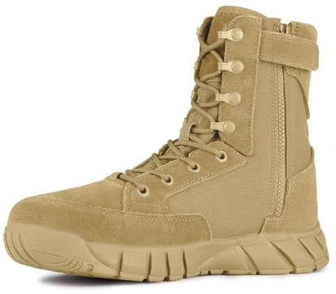FREE SOLDIER Men's 8 Inch Tactical Side Zip Boots Military Army Work Boots Lightweight Combat Boot for Motorcycle Boot(Tan 10.5)