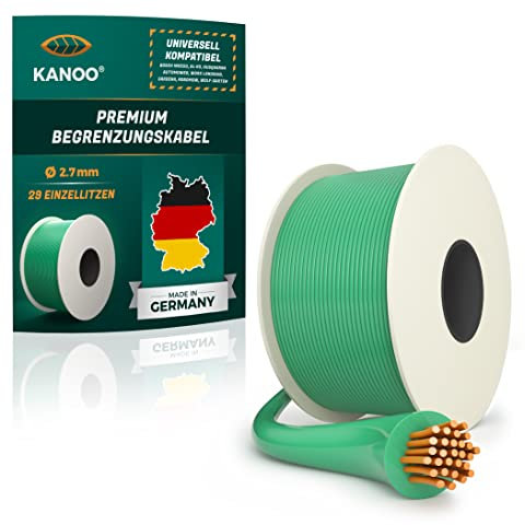 Kanoo® Cable Robot Tondeuse - Fil de Délimitation pour Tondeuse à Gazon Robot - Fabriqué en Allemagne - Câble Périphérique pour Husqvarna, Gardena, Bosch, Worx et Yard Force - 50 m